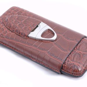 MASSIMO Vesta - cigar brown crocodile leather case for 3 cigars with cutter